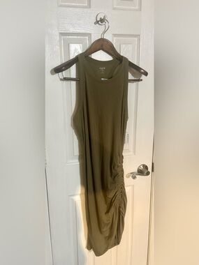 Old Navy Olive Tank Midi Dress with Side Ruching